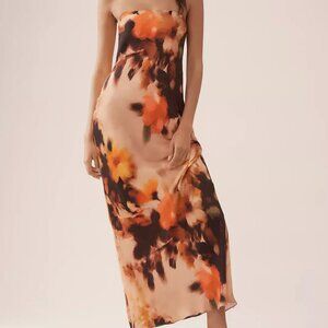 Anthropologie Silk Fleur Maxi Slip Dress Strapless Floral Watercolor